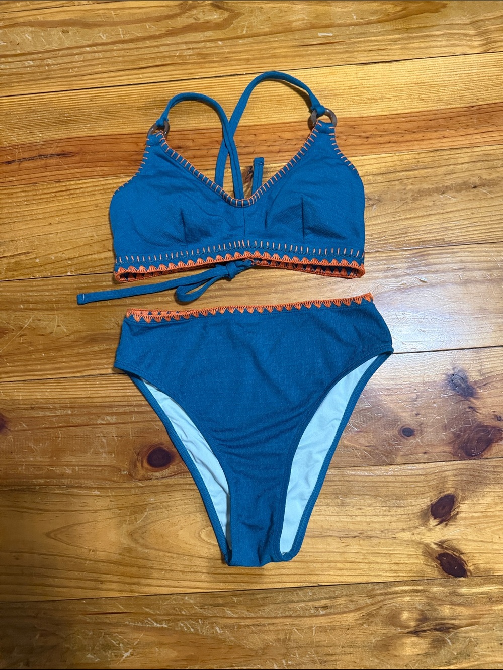 Cupshe Teal Bikini Set with Orange Trim